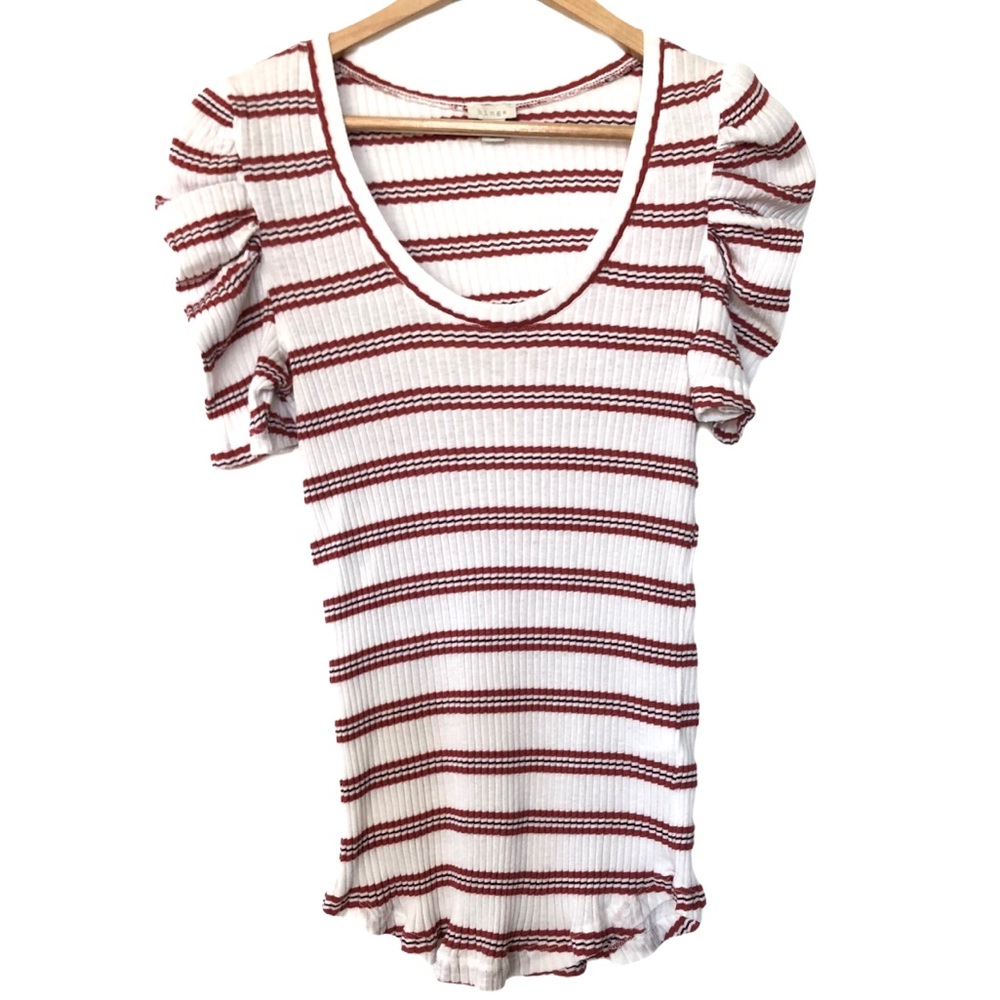 Hinge Stripe Ribbed Puff Sleeve Top Size XL